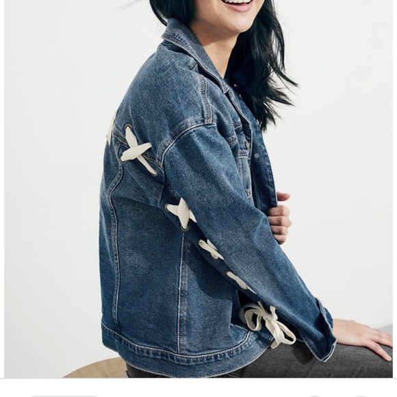 Hollister Jackets \u0026 Coats | Hollister Oversized Lace-Up Denim Jacket | Color: Blue | Size: Xs | Nikki22091's Closet